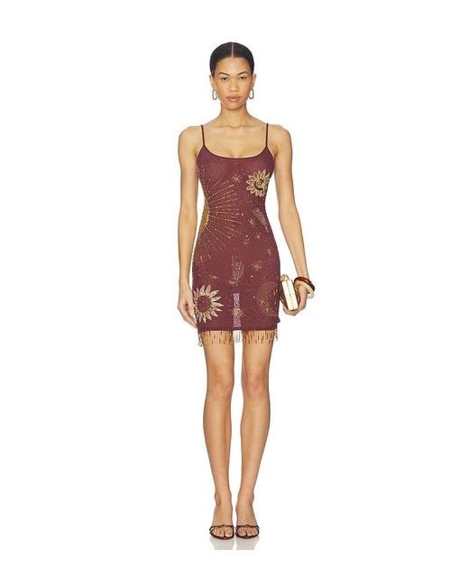 Leslie Amon Red Mini Beaded Dress