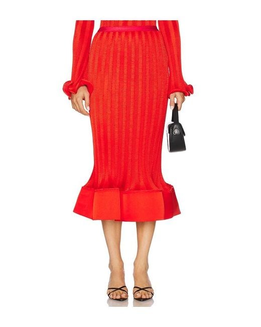 Jonathan Simkhai Red Hollis Midi Skirt