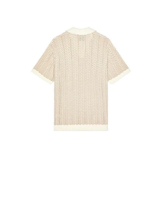 Scotch & Soda White Open Structured Knitted V-Neck Shirt for men