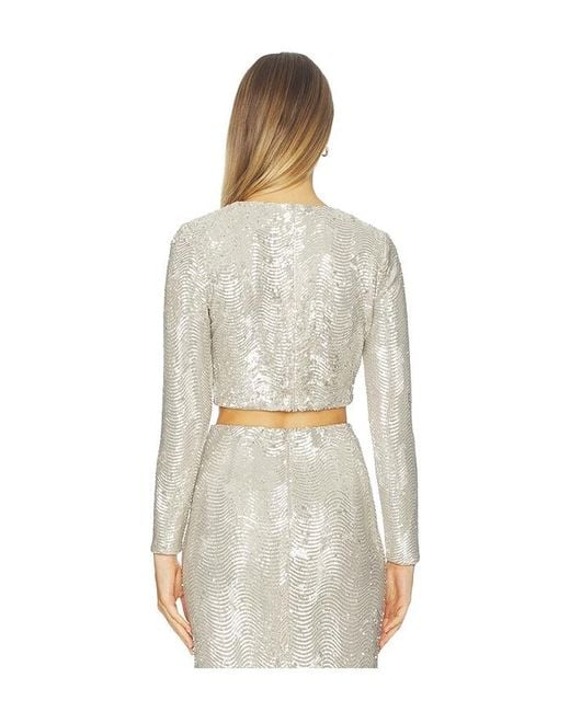 L'Agence White Rogan Crop Sequin Long Sleeve Top