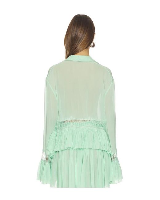 Blumarine Green Georgette Top With Lace