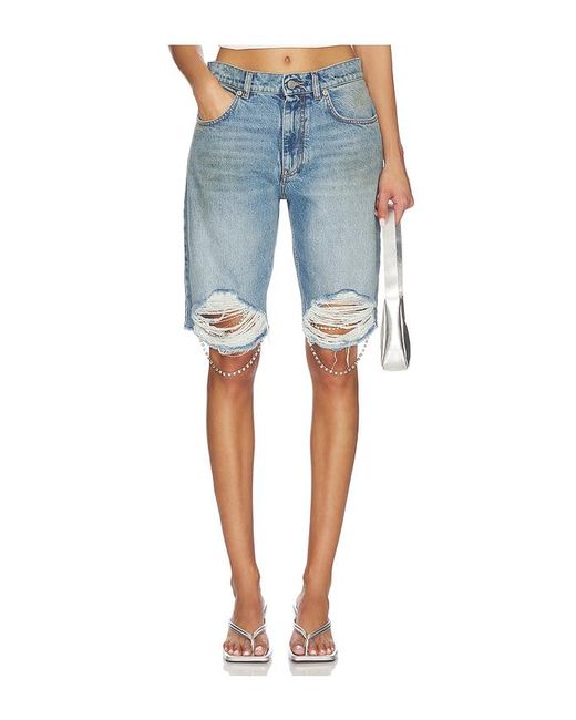 Area Blue Crystal Fray Jean Short