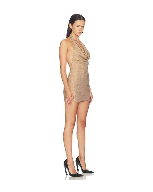 HAELO Natural Rhinestone Halter Mini Dress