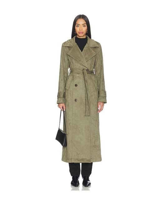 SNDY'S Green Sutton Faux Suede Trench Coat