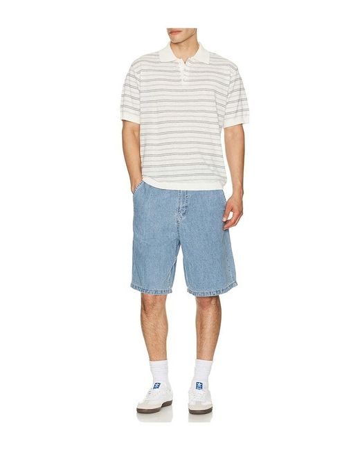 DUNST White Linen Striped Polo Knit for men