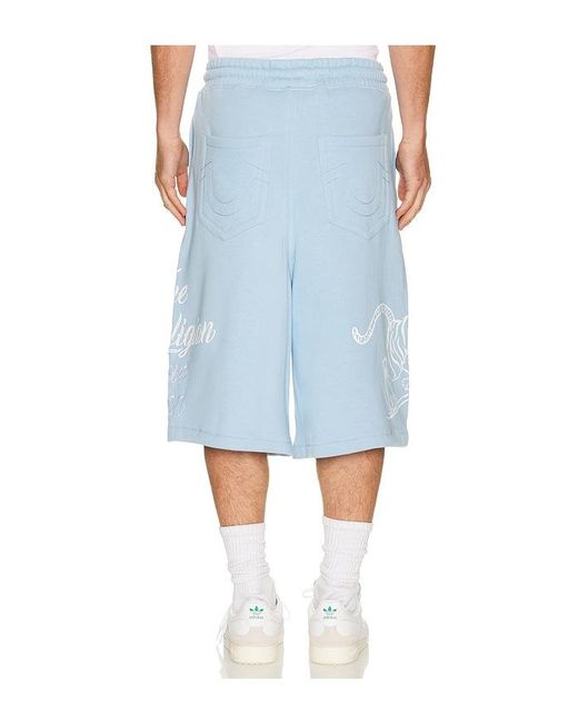 True Religion Blue Tiger Script Mikey Fleece Shorts for men