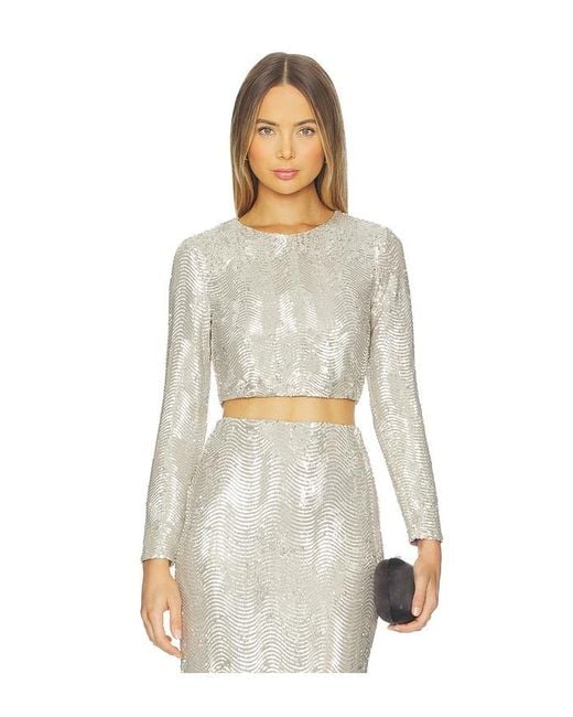 L'Agence White Rogan Crop Sequin Long Sleeve Top