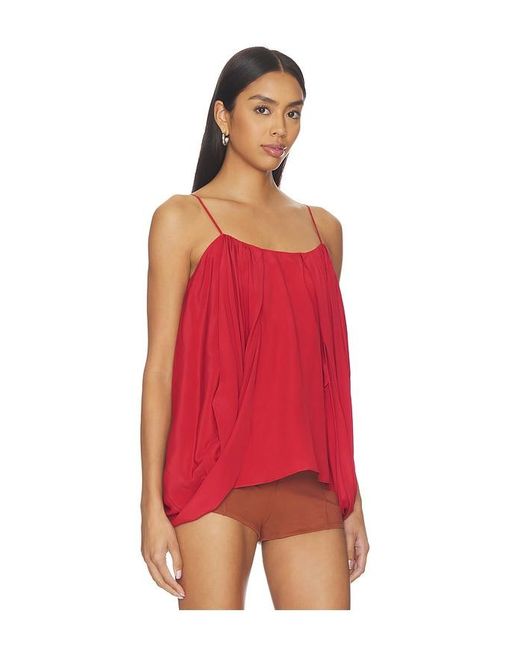 Balmain Red Thin Straps Draped Crepe Top
