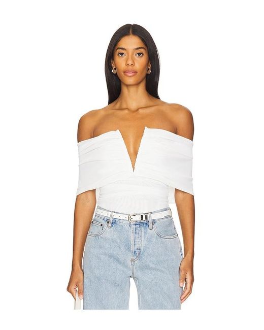WeWoreWhat Ruched Off Shoulder ボディスーツ White