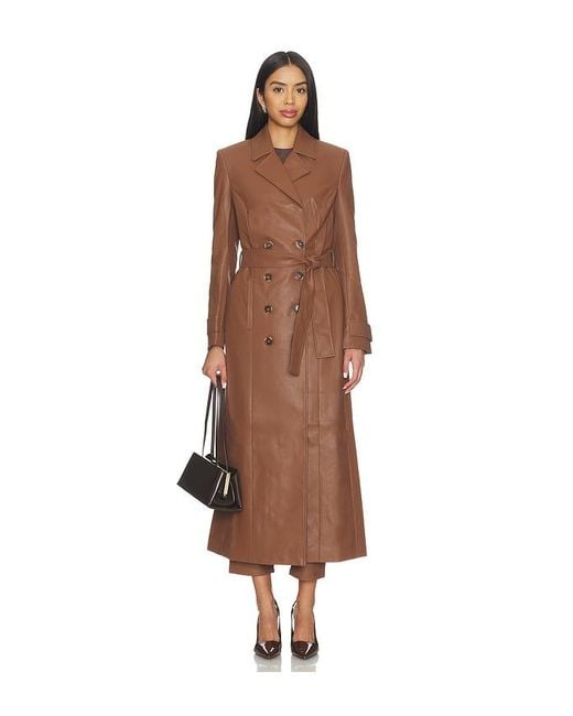 Bardot Brown Faux Leather Longline Coat