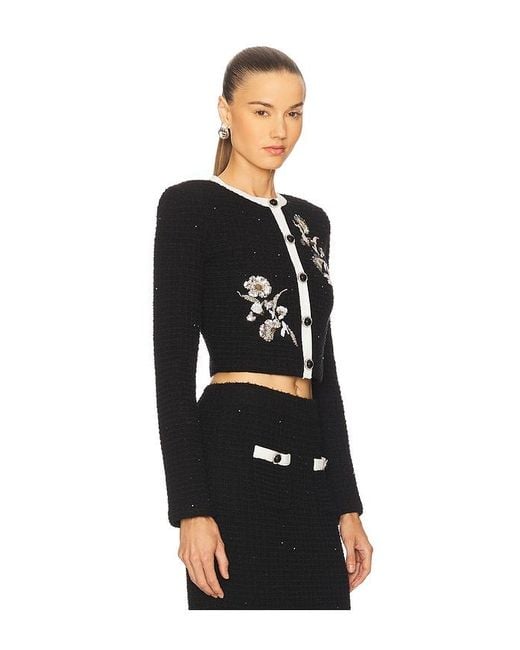 Self-Portrait Black Floral Textured Knit Jacket