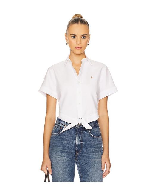 Polo Ralph Lauren White Cotton Oxford Tie-Front Cropped Shirt