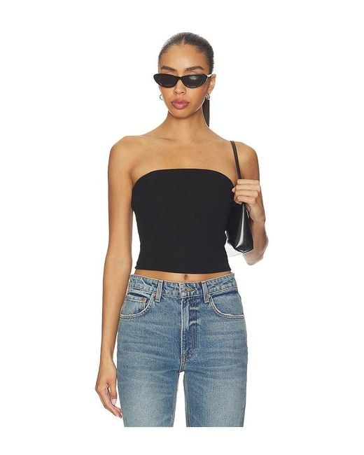 Enza Costa Blue Cotton Rib Bandeau Top