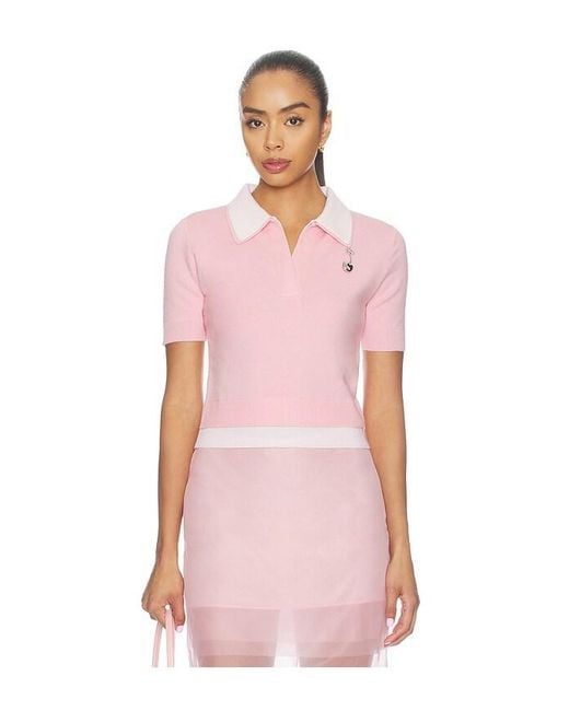 Monse Pink Doubled Half Front Placket Knit Tee