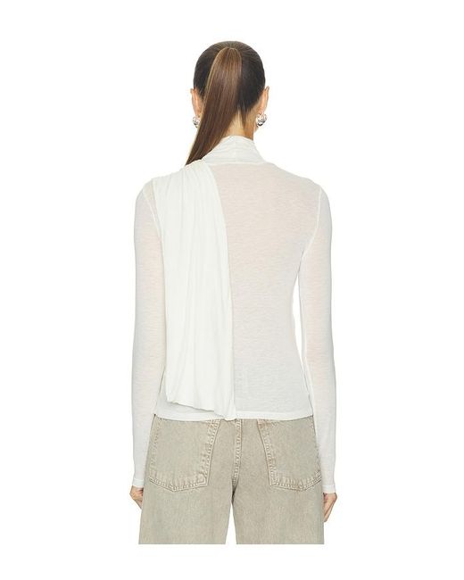 Enza Costa White Sheer Cashmere Jersey Bandana Turtleneck Top
