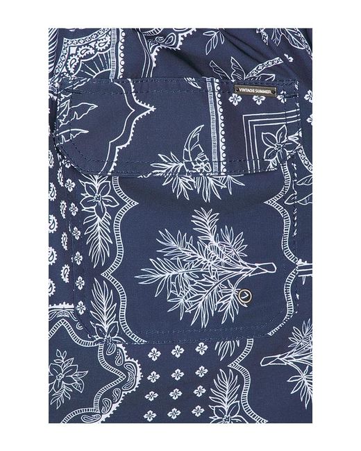 Vintage Summer Blue 4 Way Stretch Volley Swim Trunk for men