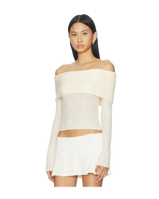 GUIZIO White Off Shoulder Knit Top