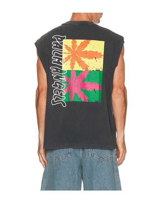Palm Angels Black Palm Leaf Distressed Tank for men