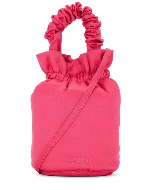 Ganni Cotton Occasion Ruched Top Handle Bag in Pink Lyst