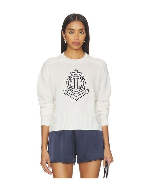 White + Warren White Featherweight Cashmere Nautical Embroidered Sweater