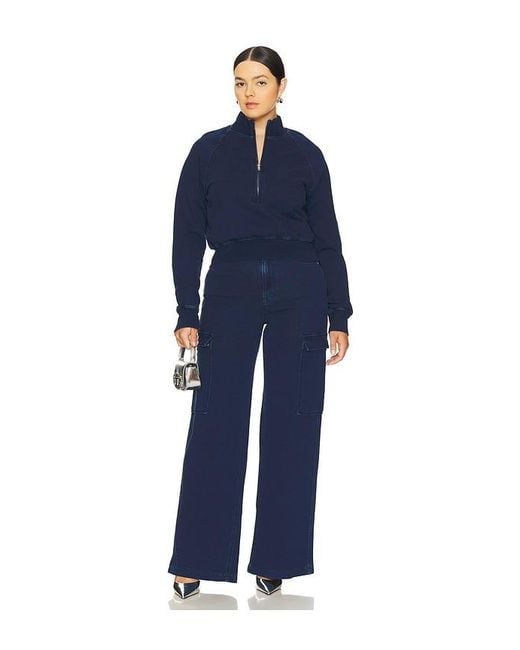 GOOD AMERICAN Blue Jeanius Mock Zip Pullover