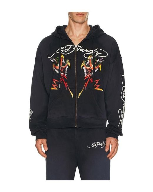 Sudadera Con Capucha Con Cremallera Tiger Flame En Color Azul Marino Talla (También En Xl/1X) Ed Hardy de hombre de color Blue