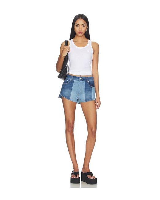 Coperni Blue Denim Patchwork Mini Shorts