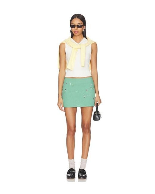 YELLOW THE LABEL Green Golf Scene Linen Skort