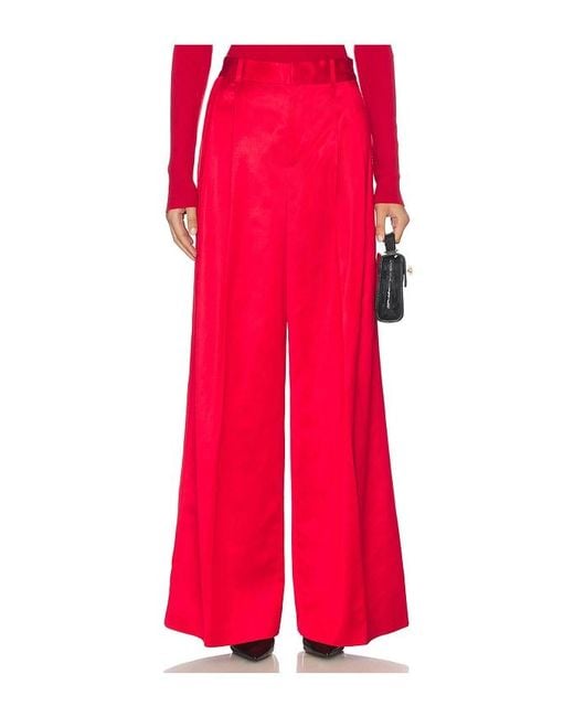 Polo Ralph Lauren Red Pleated Satin Wide Leg Pant