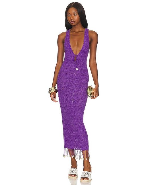 Camila Coelho Purple Abeni Keyhole Midi Knit Dress