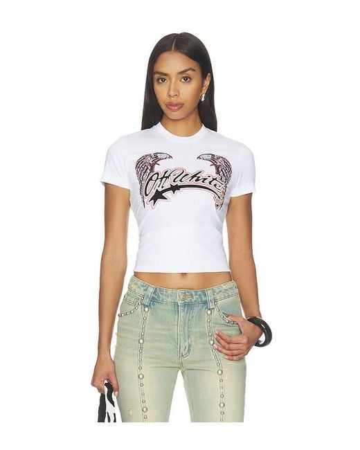 Off-White c/o Virgil Abloh White Swarovski Double Eagle Slim Tee