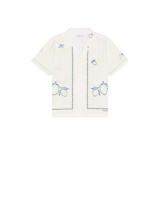 DUNST White Hand Drawing Open Collared Shirt for men
