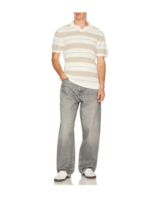 Reigning Champ White Cotton Linen Stripe Victor Polo for men