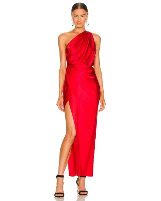 The Sei Silk X Revolve Asymmetrical Draped Dress in Scarlet (Red) | Lyst