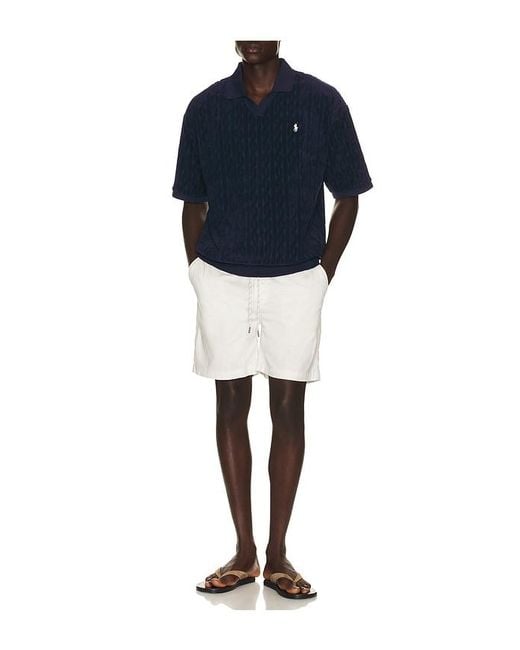 Polo Ralph Lauren Blue Short Sleeve Cable Terry Johnny Collar Polo for men