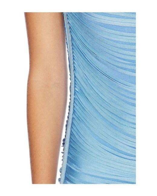 David Koma Blue Fringe Draped Mini Knit Dress