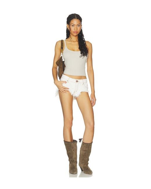 One Teaspoon White Micro Dukes Low Waist Mini Denim Short