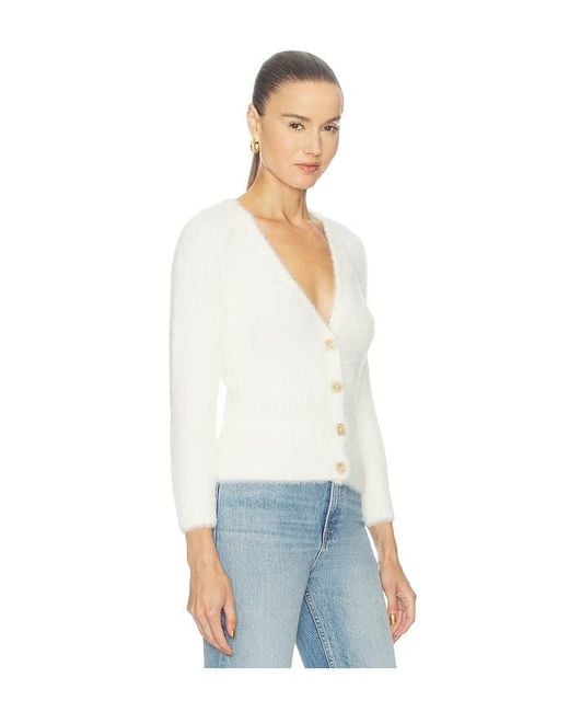 L'Agence White Agathe Fuzzy Collared Cardigan