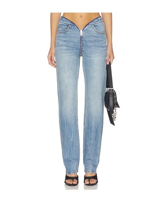 Alexander Wang Blue Dipped V Zip Waistband Straight Leg Jeans