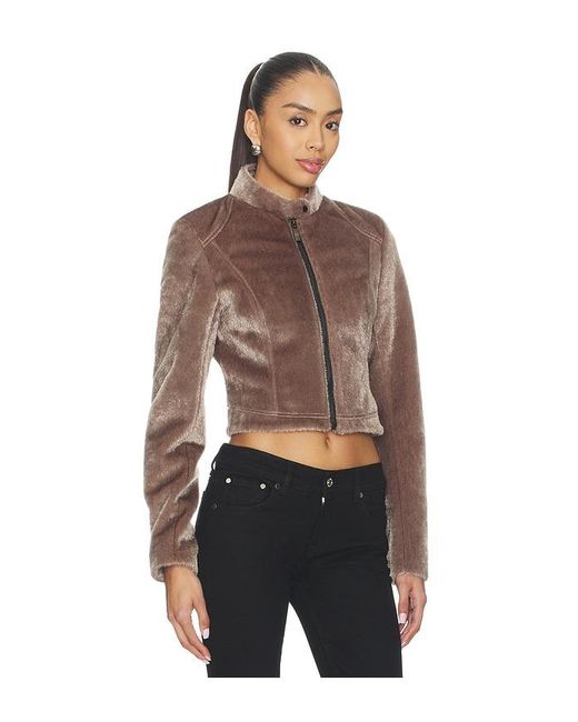 CULTNAKED Brown Faux Fur Motorsport Jacket