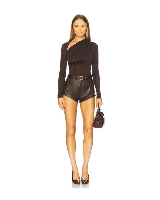 Stretch Faux Leather Mini Short en Brown LAPOINTE en coloris Black