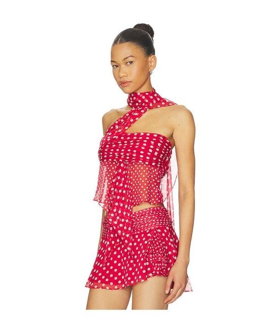 GUIZIO Red Chiffon Wrap Top