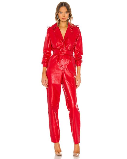 Ronny Kobo Red Alie Faux Leather Jumpsuit