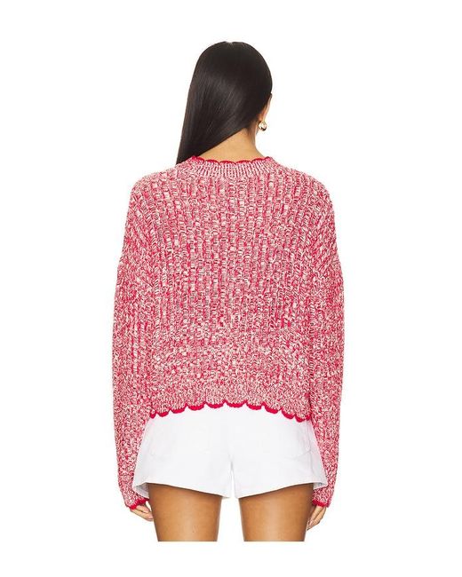 Autumn Cashmere Red Rundhalsoberteil Mit Leitermuster Und Kontrastabschlüssen