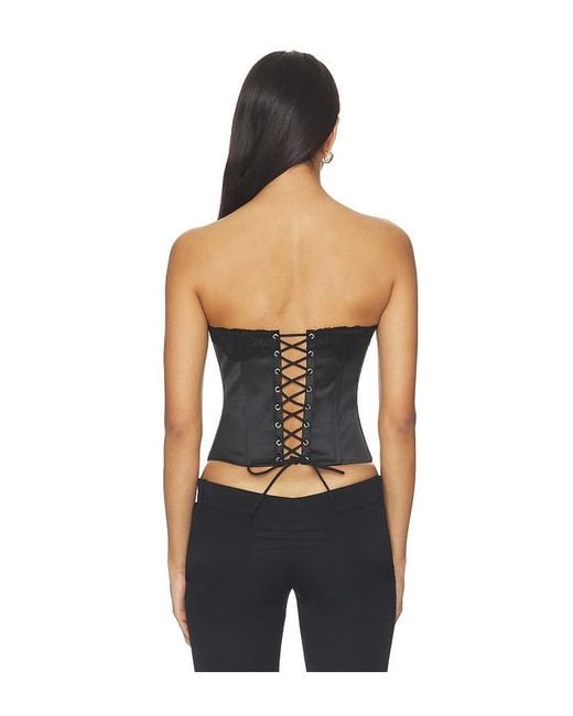 GUIZIO Black Jean Lace Trim Satin Corset