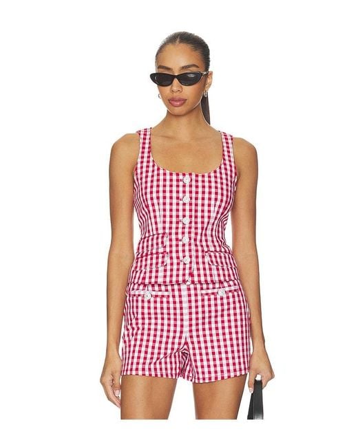 Cinq À Sept Pink Mini Gingham Denim Lovina Top