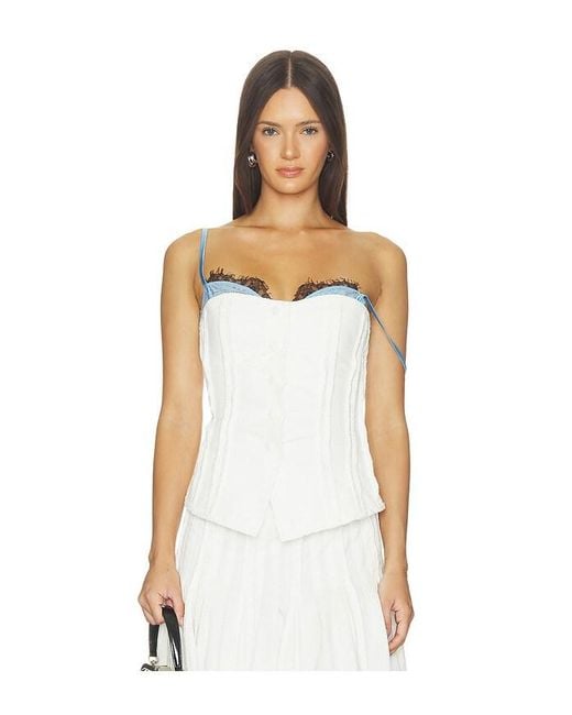 Markgong White Strapless Button Up Top With Lace Trim