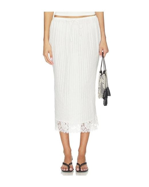 YUHAN WANG White Lace Hem Drawstring Skirt