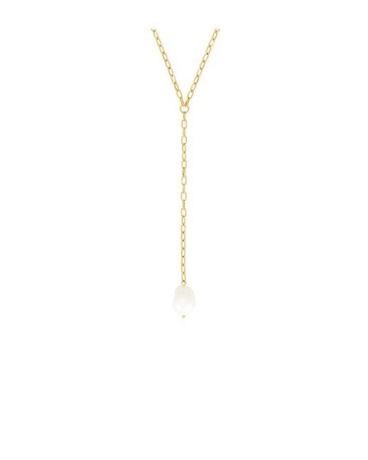 petit moments Metallic Pearl Drop Lariat Necklace