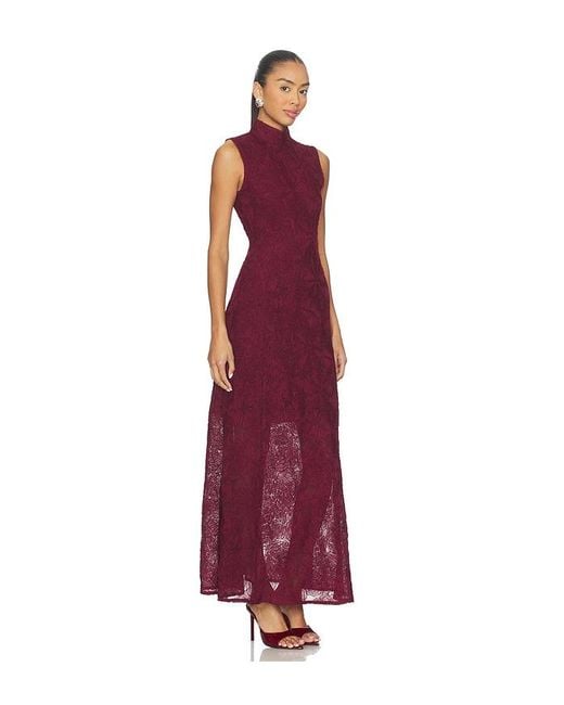 ROTATE BIRGER CHRISTENSEN Red Flower Mesh Maxi Dress